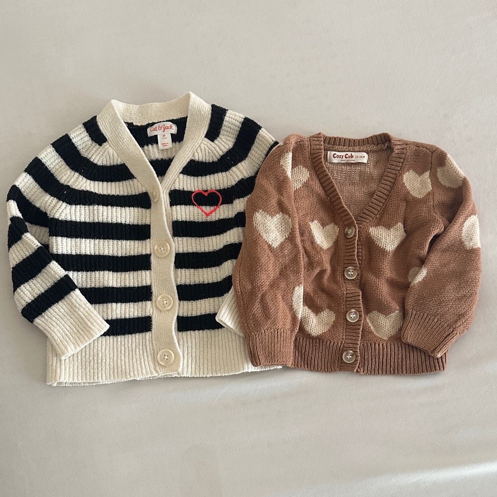 Kids Heart Cardigan Set - Black and Brown